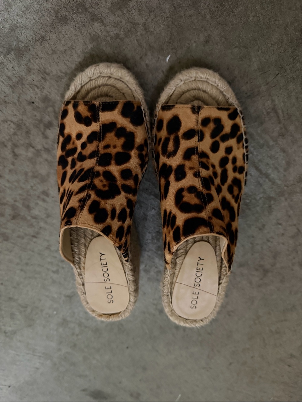Sole Society Leopard Espadrille Slide - Brown & Black Size 7